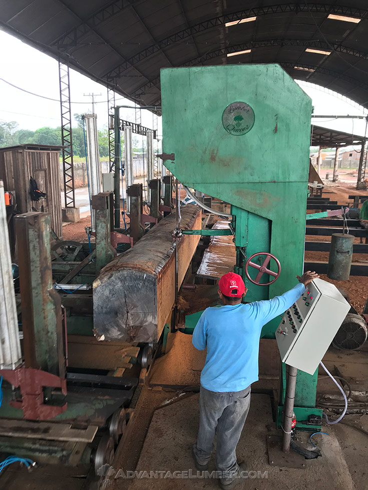 Processing Jatoba logs at our Brazilian sawmill.