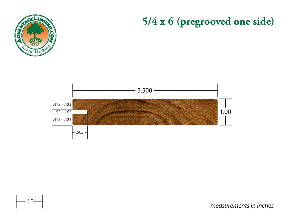 5/4 x 6 Teak Wood One Sided Pre-Grooved Decking