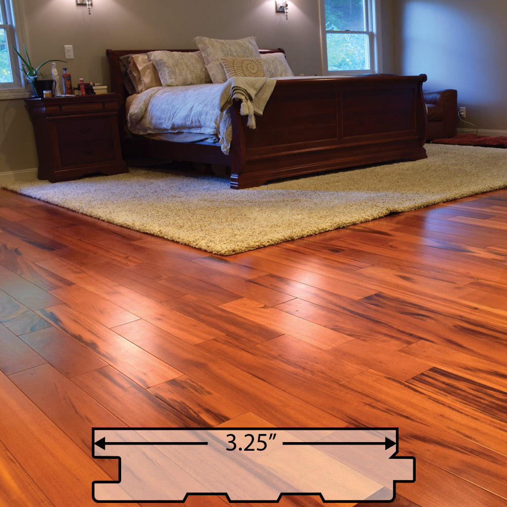 Tigerwood (Goncalo Alves, Muiracatiara, Brazilian Koa) Solid Flooring 3.25″ Prefinished Satin, $6.15/sqft